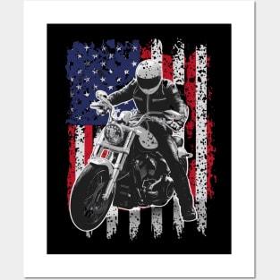 American Flag motorcycle gift for fathers day and 4th of july for kids boy girl woman Posters and Art